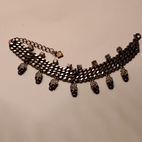 Jewelry - Skull Charm Bracelet with Clear Crystal Accents